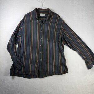 Mikael York‎ Mens XXL Flannel Shirt Long Sleeve Striped Button Up Cotton